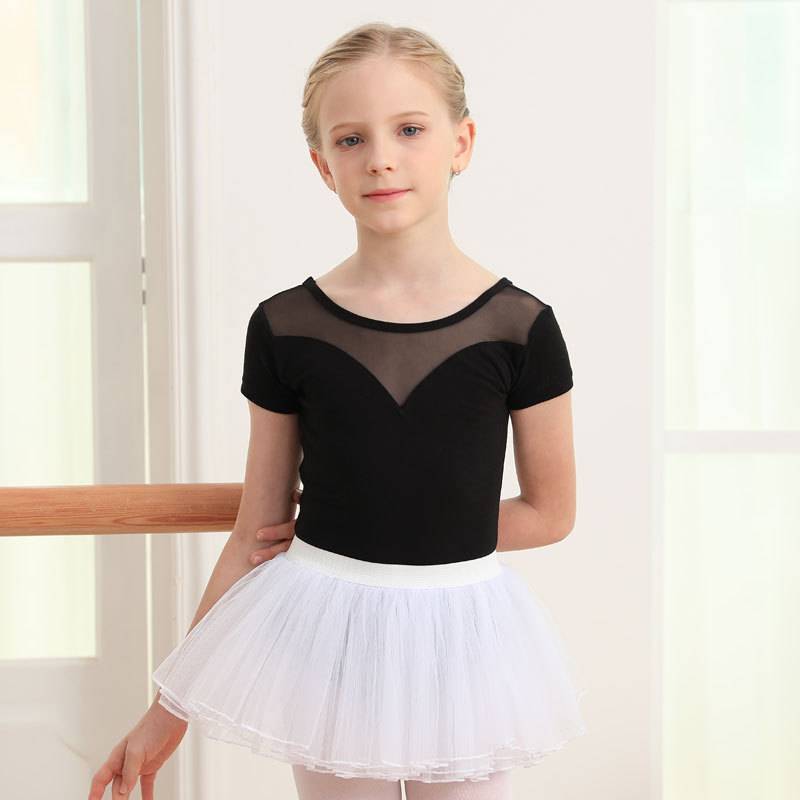 Black short-sleeve semi-body suit + white half-dress